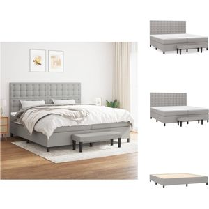 vidaXL Boxspringbed - Pocketvering - Grijze stof - 203 x 200 x 118/128 cm - Verstelbaar hoofdbord - Middelharde ondersteuning - Huidvriendelijk topmatras - Multifunctioneel bankje - Bed