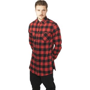 Urban Classics - Side-Zip Long Checked Flanell Overhemd - S - Zwart/Rood
