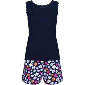 Donkerblauwe shortama bloemen Rebelle - Blauw - Maat - 36