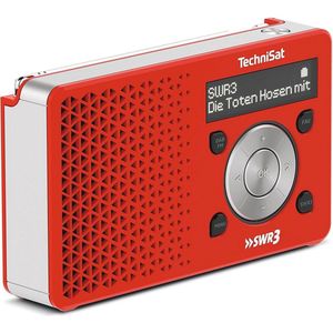 TechniSat DIGITRADIO 1 SWR3-Edition - DAB Radio (klein, draagbaar, met luidspreker, DAB+, FM, favorietengeheugen, directe keuzeknop naar SWR3, 1 Watt RMS) rood/zilver
