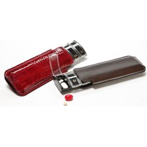 Adhome Zwarte luxe pillendoos met bruin lederen etui - Taal: Frans