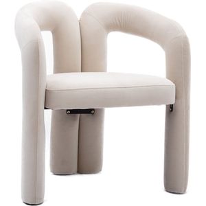 Merax Moderne Velvet Eetkamerstoelen Set van 2 – Beige - Luxe Design Fauteuils met Ronde Rugleuning en Houten Poten voor Woonkamer - Eetkamer en Keuken