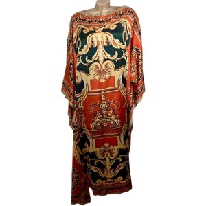 Kaftan - Lange Jurk - Oranje - Satijn van Viscose - Grote Maat