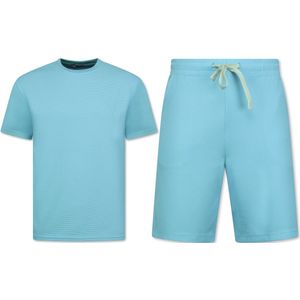 Zomer Set Heren - Ribbed Oversized T shirt Heren - Korte Broek Heren - Two Piece Setje - Twinset - Shorts Heren - 918 - Turquoise - Maat: XL