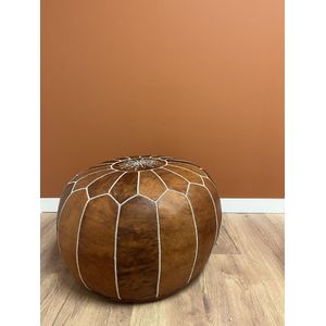 Leren Tafel Poef - XXL - 70 x 50 CM - Cognac bruin - Handgemaakt - Hoge kwaliteit leder
