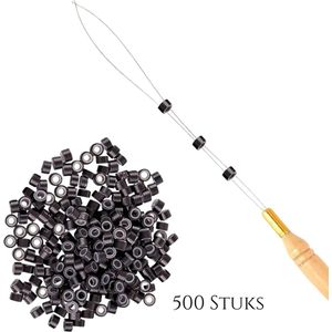 Thef - Set 500 Microringen - Micro Ring Loopnaald - Hairextensions- Haarverlenging - Haarstyling - Donkerbruin