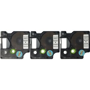 Dappaz - 3 stuks Dymo Plastic Labels D1 45010 Compatible - Zwart op Transparant - Geschikt voor Dymo LabelManager - 12 mm x 7 m - S0720500 Label Tape