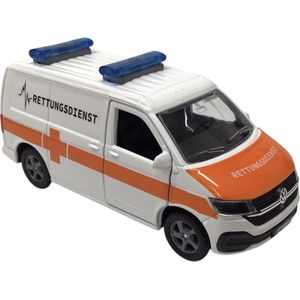 speelgoed auto rettungsdienst Schaalmodel Die cast licht geluid 13,5cm Kids Globe Volkswagen Transporter hulpdienst 112