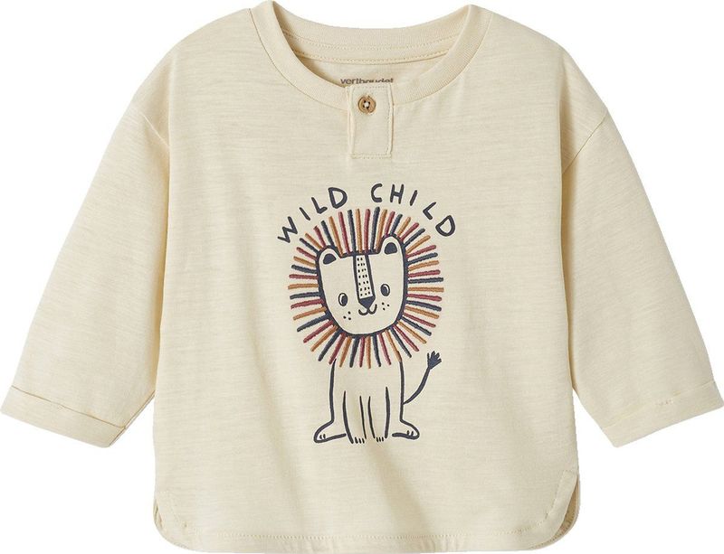 T-shirt - Ecru - Leeuw - Lange Mouwen - Baby - Gevlamde Jersey - 100% Katoen