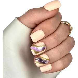SD Press on Nails B-262 – Set van 20 Korte Rechte Plaknagels – Nude Paars Marble – Inclusief Lijm & Tools – Handmade Nail Art