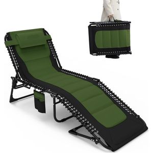 Ligstoel - Campingstoel - Klapstoel - Campingmueblen - Zonnebed - Inklapbaar - 5-traps Verstelbare Rugleuning - met Hoofdkussen - voor Tuin - Buiten - Strand - Zwembad - 200 x 38 x 68 cm - Groen