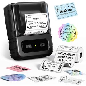 Bluetooth-labelmachine met tapes, M102-barcodeprinter, 2-inch stickerlabelprinter met meer dan 1000 pictogrammen, 300+ sjablonen voor kleine bedrijven, kantoor, thuis, school, zwart