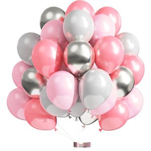 Luna Balunas 50 Stuks Latex Ballonnen Roze Grijs Zilver - Helium geschikt Bruiloft Babyshower Verjaardag Chic Pink - Communie