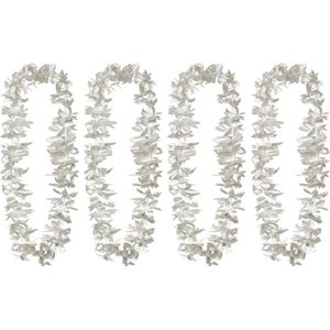 Boland Hawaii krans/slinger - 4x - Tropische kleuren zilver - Bloemen hals slingers