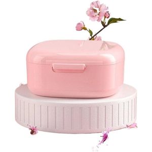 Reinigingsdoos voor kunstgebitten - Opbergdoos voor kunstgebitten - Draagbare doos voor het weken van tanden - Houder voor orthodontische tandverzorging - Houder voor kunstgebitten voor op reis, op de camping, op kantoor - Roze