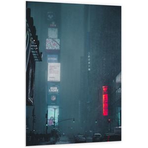 Forex - Regenachtige Stad 's nachts - 100x150cm Foto op Forex