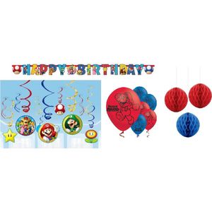 Super Mario - Feestversiering - Kinderfeest - Themafeest - Slinger - Honeycomb - Ballonnen - Swirlhangers - Versierpakket - Feestpakket.