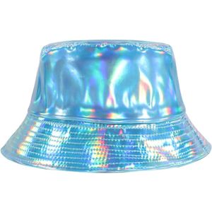 Waterdichte Emmer Hoed - Punk Hiphop Hologram Metallic Regenhoed Uniseks B5: Blauw 55/58 cm