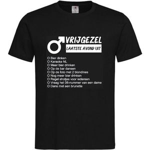 T-shirt Unisex Volwassenen Grappig Tekst ""vrijgezellenfeest checklist"" Op Voorkant | korte mouw | Zwart/wit | maat XXL