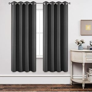 Ondoorzichtige gordijnen met inslagringen - grijs - 2 stuks - H 175 x B 140 cm - thermogordijn - hittebescherming - slaapkamer woonkamer