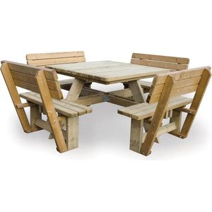 MaximaVida luxe vierkante picknicktafel Tallinn 120 cm met 4 rugleuningen