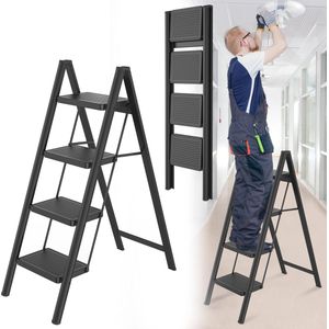 Aluminium Trapladder 4 Treden Ladder Opvouwbare Ladder Opstapje Antislip Trapladder Trapladder Huishoudtrap Met Antislip Pedaal Multifunctionele Trapladder 150 Kg Draagvermogen
