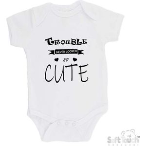 100% katoenen Romper ""Trouble never looked so good"" Unisex Katoen Wit/zwart 62/68