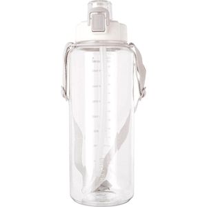 Diller waterfles met rietje - 2 liter - grote waterfles - Bottle - Motivatie waterfles met tijdmarkeringen  - sportfles - wit transparant