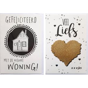 2 Wenskaarten - Nieuwe Woning + Veel liefs xxx-jes – 12 x 17 cm