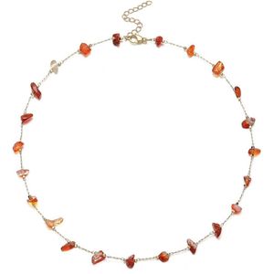 UrbanGoods - Rode Agaat ketting - 40 cm - kristal - Ketting - Verguld goud - 4 gram - Cadeau voor vrouwen