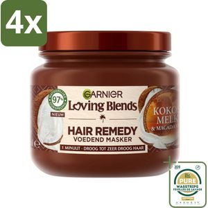Garnier - Loving Blends - Haarmasker - Kokosmelk & Macadamia - Normaal tot Droog Haar - 340 ml - Voordeelverpakking - 4 stuks - Macadamia masker - Droog haar
