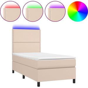 vidaXL - Boxspring - met - matras - en - LED - kunstleer - cappuccinokleur - 100x200cm