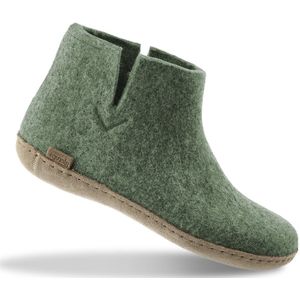 Glerups - Hoge Wollen Sloffen - Mos Groen - Leren Zool