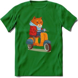 Casual scooter kat T-Shirt Grappig | Dieren katten Kleding Kado Heren / Dames | Animal Skateboard Cadeau shirt - Donker Groen - L