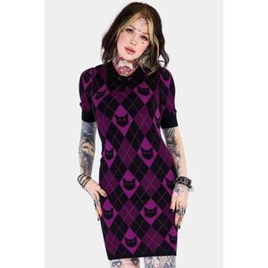 Jawbreaker - Argyle Cat Knitted Polo Korte jurk - M - Paars