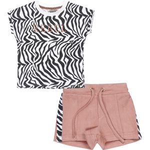 DJ Dutchjeans - Kledingset(2delig) - Short Oudroze - Shirt Wit zebraprint - Maat 104