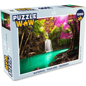 Puzzel Waterval met kleurrijke bloemen en bomen - Natuur - Jungle - Legpuzzel - Puzzel 1000 stukjes volwassenen