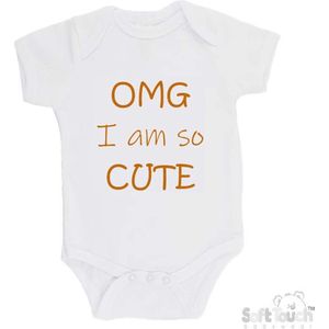 100% katoenen Romper ""OMG I am so CUTE"" Unisex Katoen Wit/tan Maat 62/68
