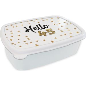 Broodtrommel Wit - Lunchbox - Brooddoos - Feest - 45 jaar - Confetti - 18x12x6 cm - Volwassenen