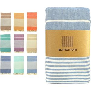 XXL Fouta strandhanddoek franjes 100% katoen hemelsblauw zandvrij picknickdeken zwembadtapijt 205 x 240 cm