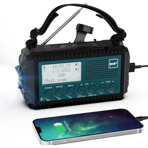 Noodradio Solar Opwindbaar en Batterij - Opwindbare Radio - Draagbare Noodradio - DAB Solar - Dynamo Radio - Noodpakket - Survival Radio - Bouwradio - Noodrantsoen - Powerbank Zonne-energie & Oplaadbare Zaklamp - 5000 mAh - Blauw