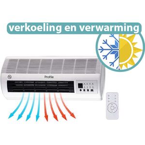 Profile Koelventilator & Keramische Kachel Spica - Aircooler & Verwarming - 1000/2000W - Voor 15m² - 3 Standen - Wandmodel met LED Display, Timer & Afstandsbediening