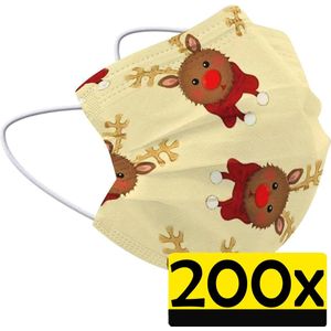 Kerst Mondkapje Wegwerp Mondmasker Niet Medisch Rendier Geel - 200 Stuks