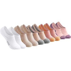 Lage Sportsokken Voor Dames - Ademend Katoen - Zweetabsorberende Bootsokken - Voor Rennen & Wandelen - Onzichtbaar Comfort - Mixkleur - Wit + abrikoos + roze + paars + oranje + geel + abrikoos + grijs - 5 Paar