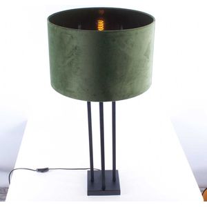 Tafellamp vierkant met velours kap Roma | 1 lichts | groen / zwart | metaal / stof | Ø 40 cm | 79 cm hoog | tafellamp | modern / sfeervol / klassiek design