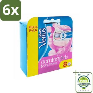 Gillette - Venus Comfortglide - Spa Breeze - Verzachtend en hydraterend - 8 Navulscheermesjes - Voordeelverpakking - 6 stuks - Scheermesjes - Scheermesjes voor vrouwen
