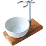 D.O.M. Luxe Scheerkwasthouder met Scheer Schaaltje – Olijfhout & Porselein, Duurzaam en Stijlvol voor Nat Scheren