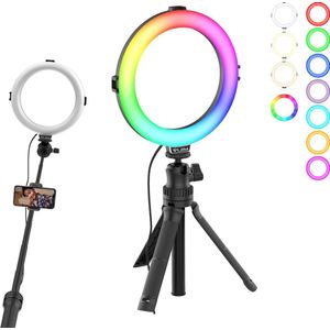 VIJIM K9 RGB Ringlamp met selfie stick-statief en telefoonhouder - 10 kleuren - Instagram / YouTube / TikTok lamp