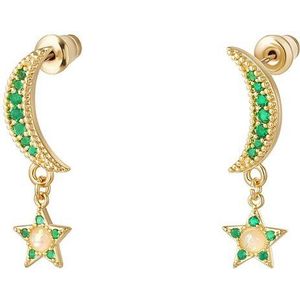 Oorbellen maan en sterren - Sparkle collectie Green & Gold Koper