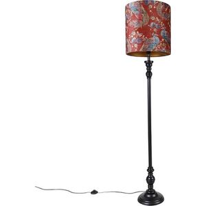 QAZQA classico - Klassieke Vloerlamp | Staande Lamp met kap - 1 lichts - H 172 cm - Rode pauw print - Woonkamer | Slaapkamer